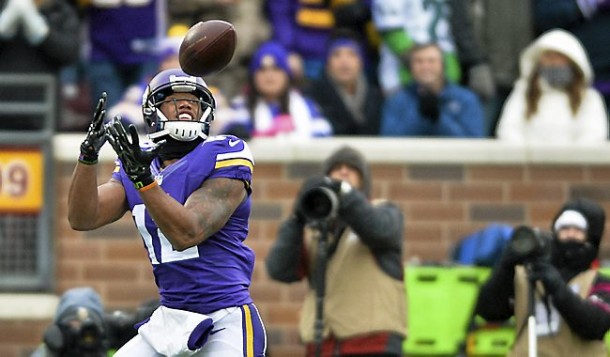 Minnesota Vikings wide receiver Charles Johnson catches a long pass for a touchdown in the in first quarter  as the Minnesota Vikings play the New York Jets at TCF Bank Stadium in Minneapolis on Sunday, December 7, 2014. (Pioneer Press: Ben Garvin)