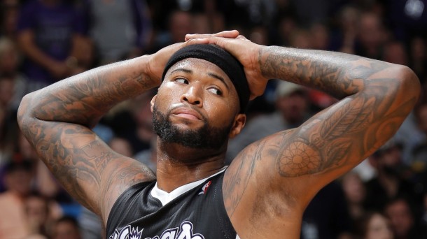 SACRAMENTO, CA - NOVEMBER 1: DeMarcus Cousins #15 of the Sacramento Kings reacts after the play against the Los Angeles Clippers at Sleep Train Arena on November 1, 2013 in Sacramento, California. NOTE TO USER: User expressly acknowledges and agrees that, by downloading and or using this photograph, User is consenting to the terms and conditions of the Getty Images Agreement. Mandatory Copyright Notice: Copyright 2013 NBAE (Photo by Rocky Widner/NBAE via Getty Images)