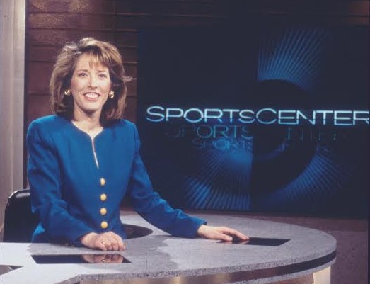 Bristol, CT: 1997 Studio host Linda Cohn is shown sitting on the SportsCenter studio set. Credit: John Atashian/ESPN Images